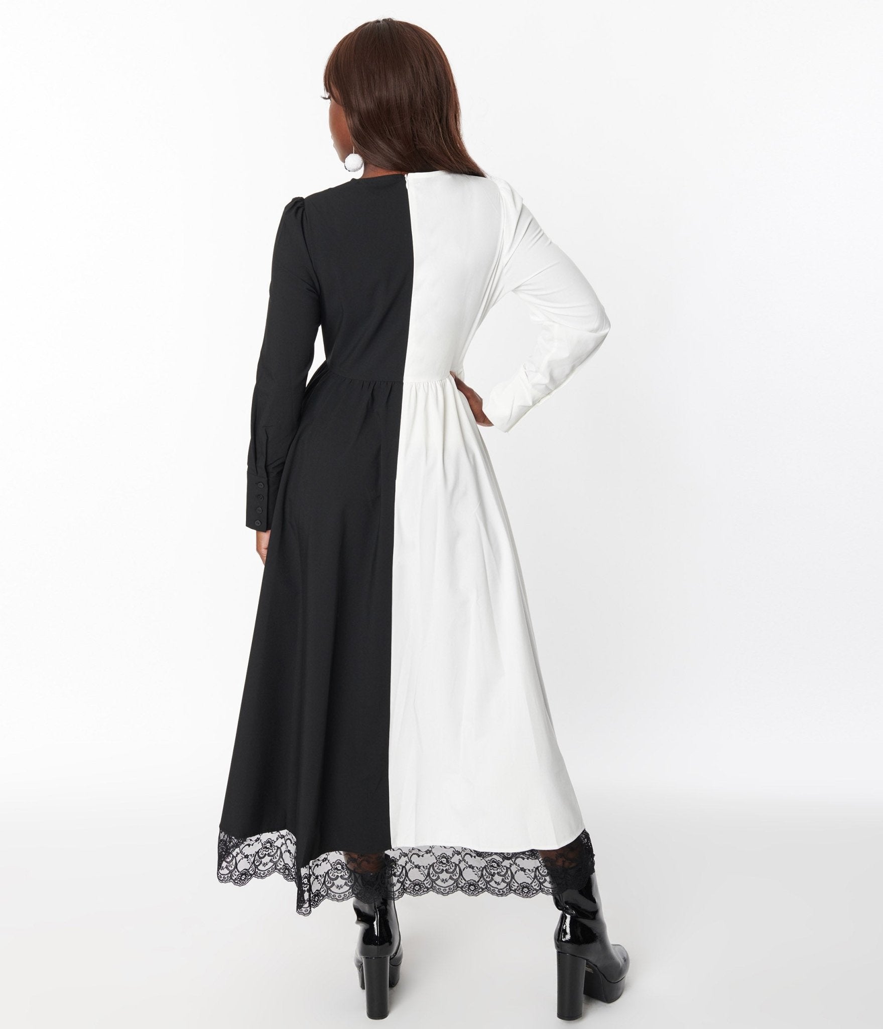 Black & White Sisters of the Moon Maxi Dress - Unique Vintage - Womens, DRESSES, MAXI