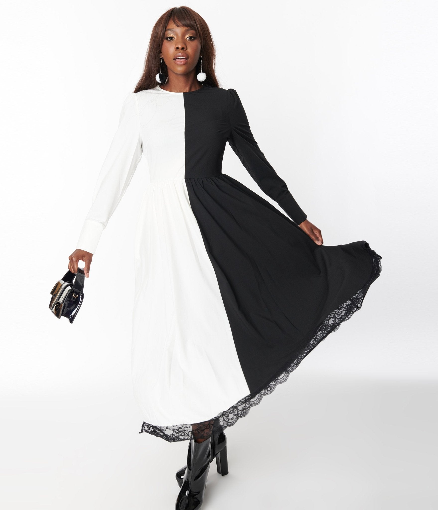 Black & White Sisters of the Moon Maxi Dress - Unique Vintage - Womens, DRESSES, MAXI