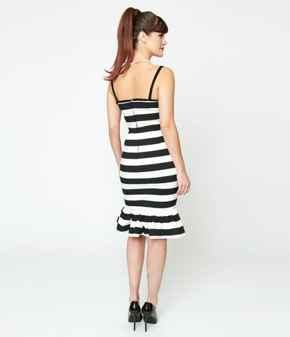 Black & White Stripe Peplum Wiggle Dress – Unique Vintage