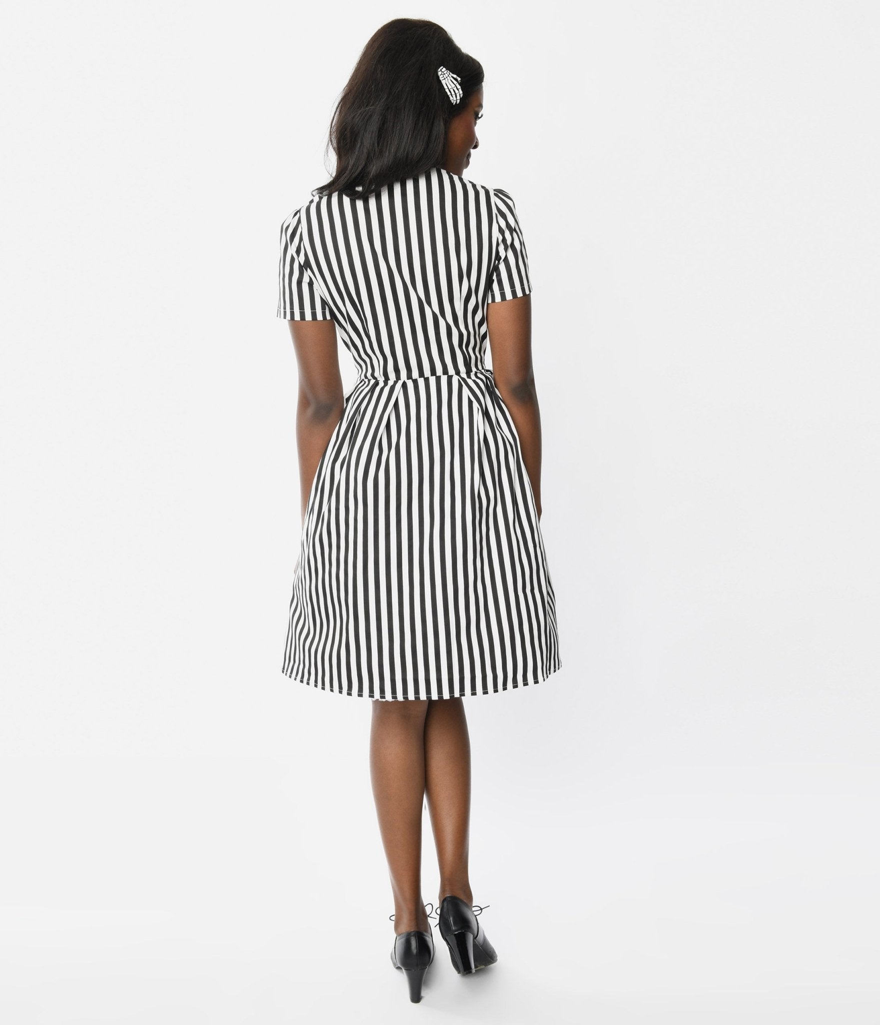Plus Size Black & White Skull Rockabilly Flare Dress – Unique Vintage