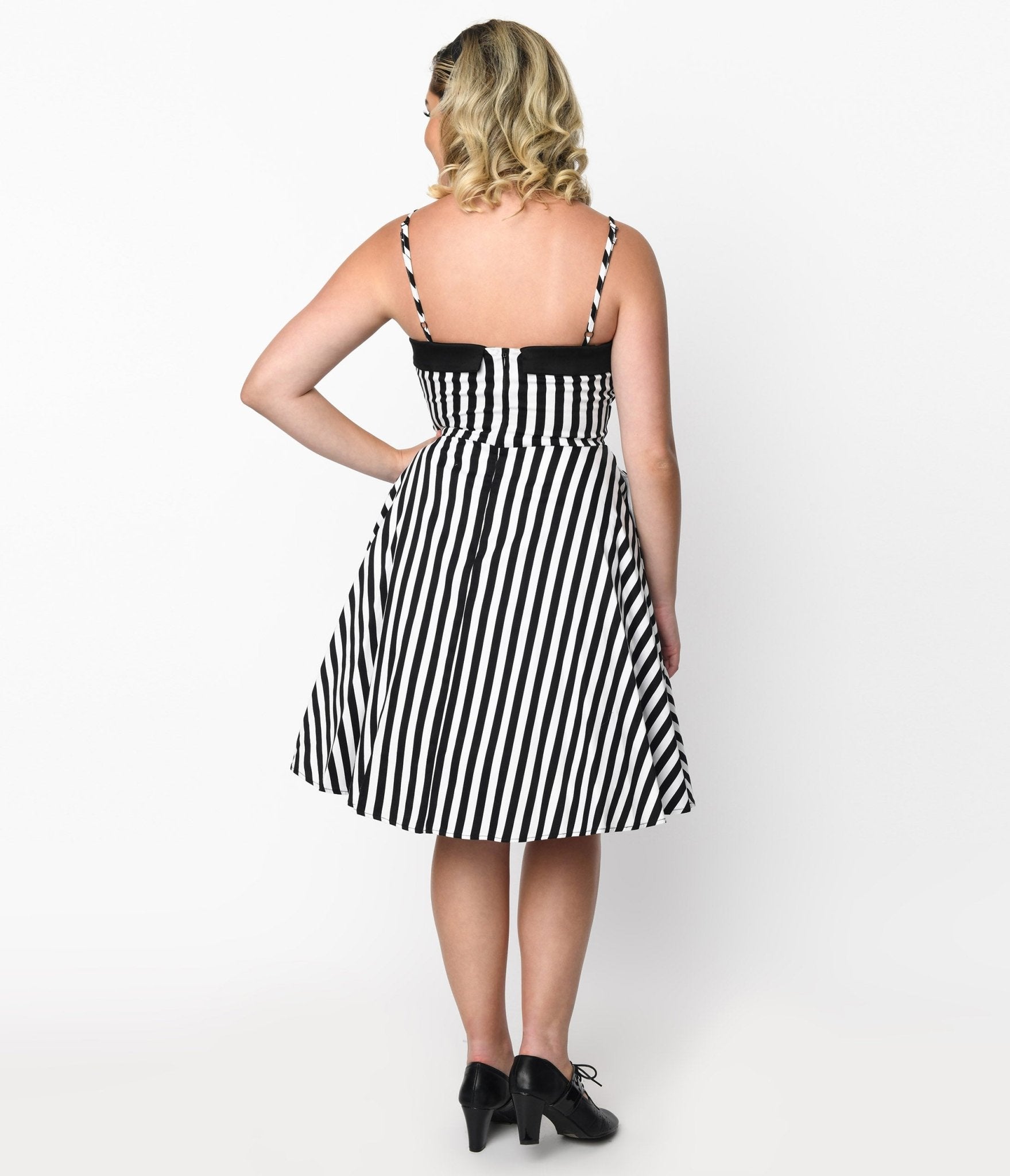 Black & White Striped Sleeveless Swing Dress - Unique Vintage - Womens, DRESSES, SWING