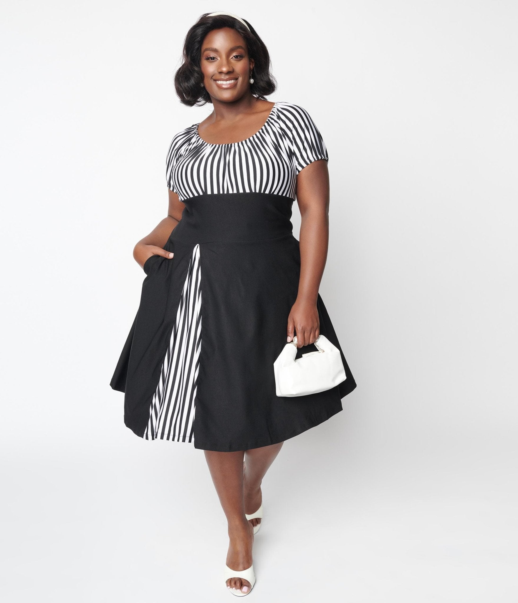 Black & White Striped Swing Dress - Unique Vintage - Womens, DRESSES, SWING