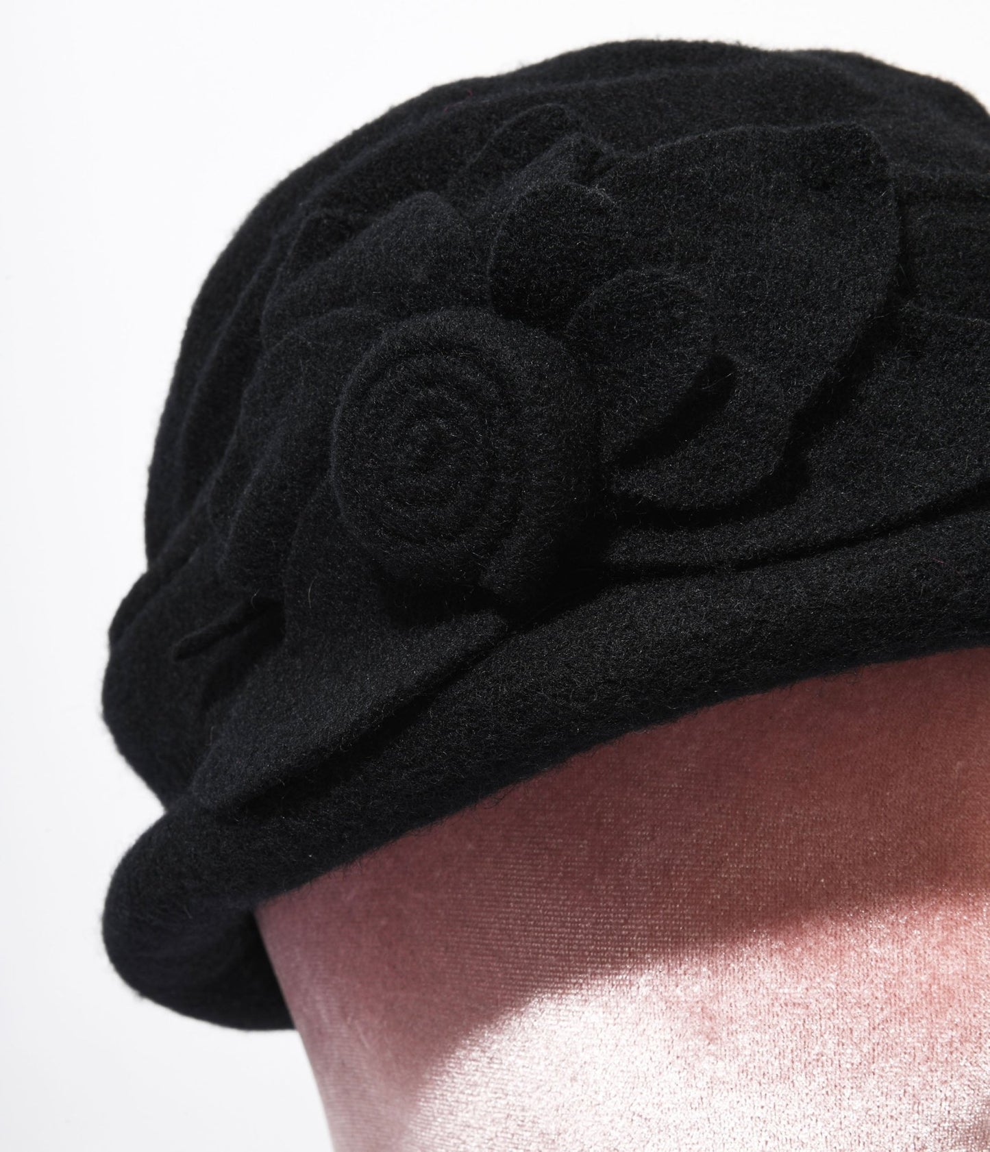 Black Wool Flower Petal Cloche - Unique Vintage - Womens, ACCESSORIES, HATS