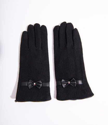 Black Wool Texting Gloves - Unique Vintage - Womens, ACCESSORIES, GLOVES/SCARVES