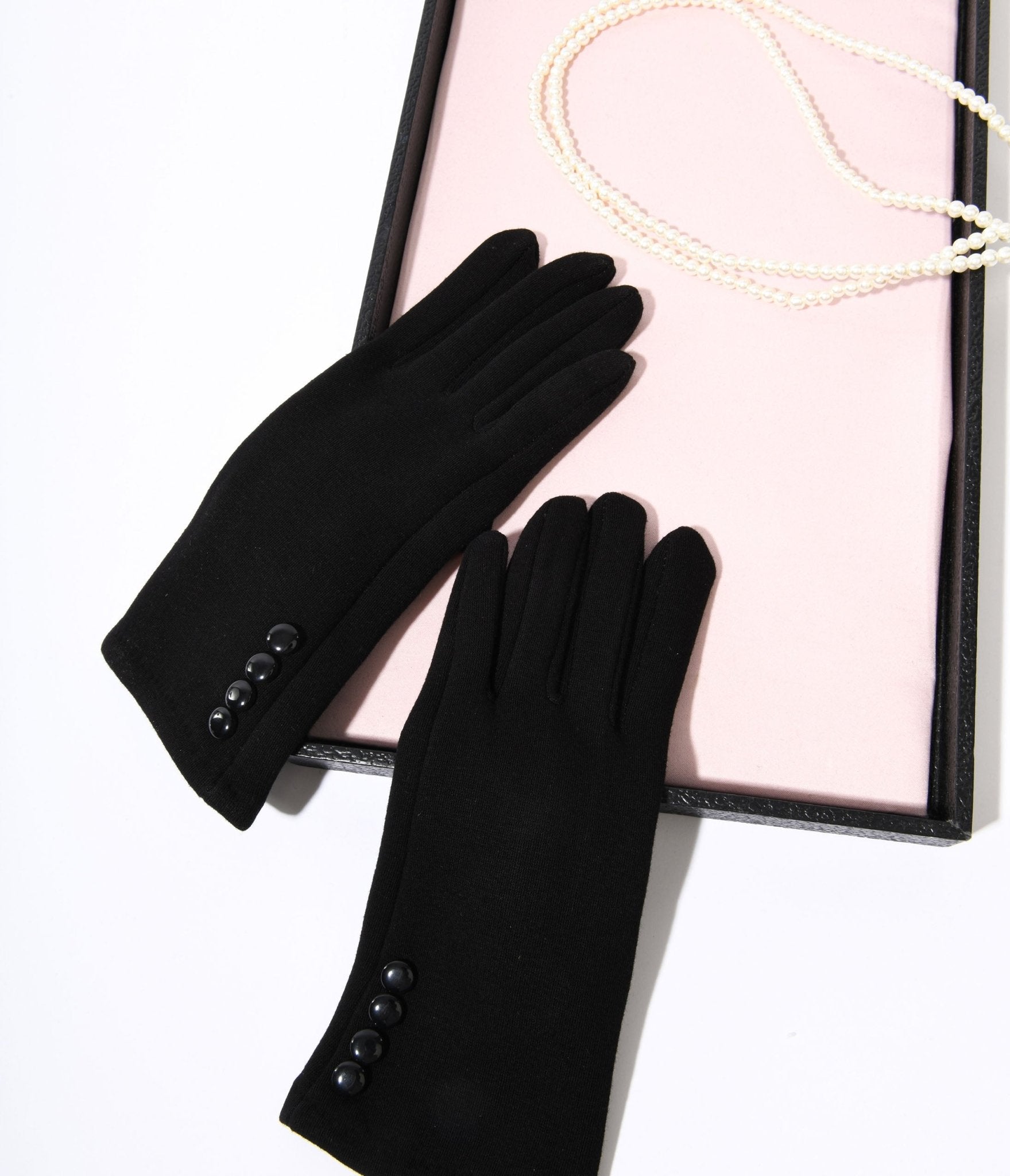 Black Wrist Length Buttons Texting Gloves - Unique Vintage - Womens, ACCESSORIES, GLOVES/SCARVES
