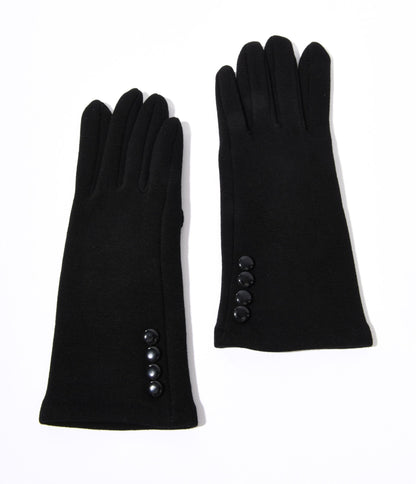 Black Wrist Length Buttons Texting Gloves - Unique Vintage - Womens, ACCESSORIES, GLOVES/SCARVES