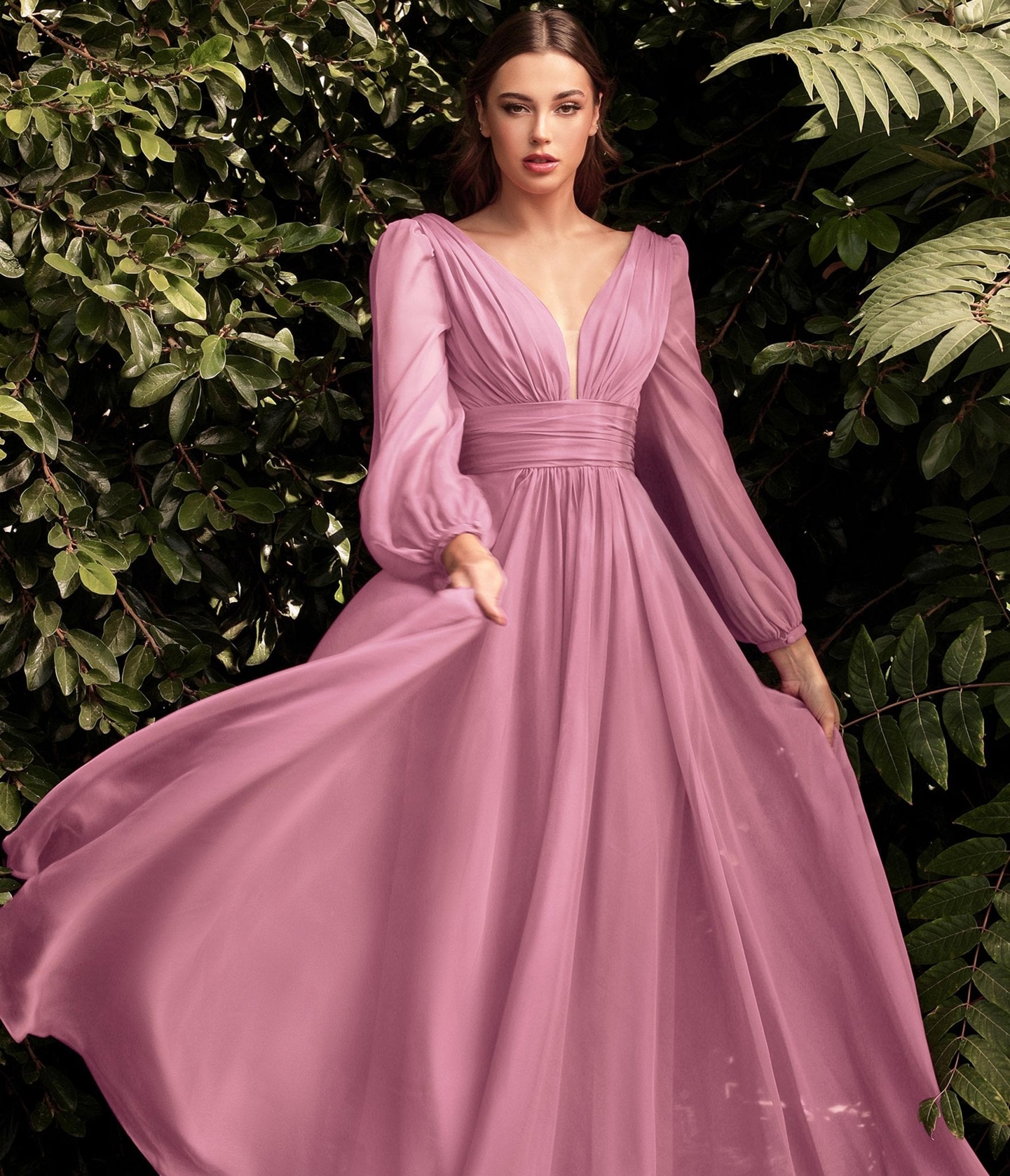 Blossom Pink Chiffon Sleeve Prom Goddess Gown - Unique Vintage - Womens, DRESSES, PROM AND SPECIAL OCCASION