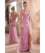 Cinderella Divine  Blossom Pink Sequin Beaded High Slit Fitted Prom Gown