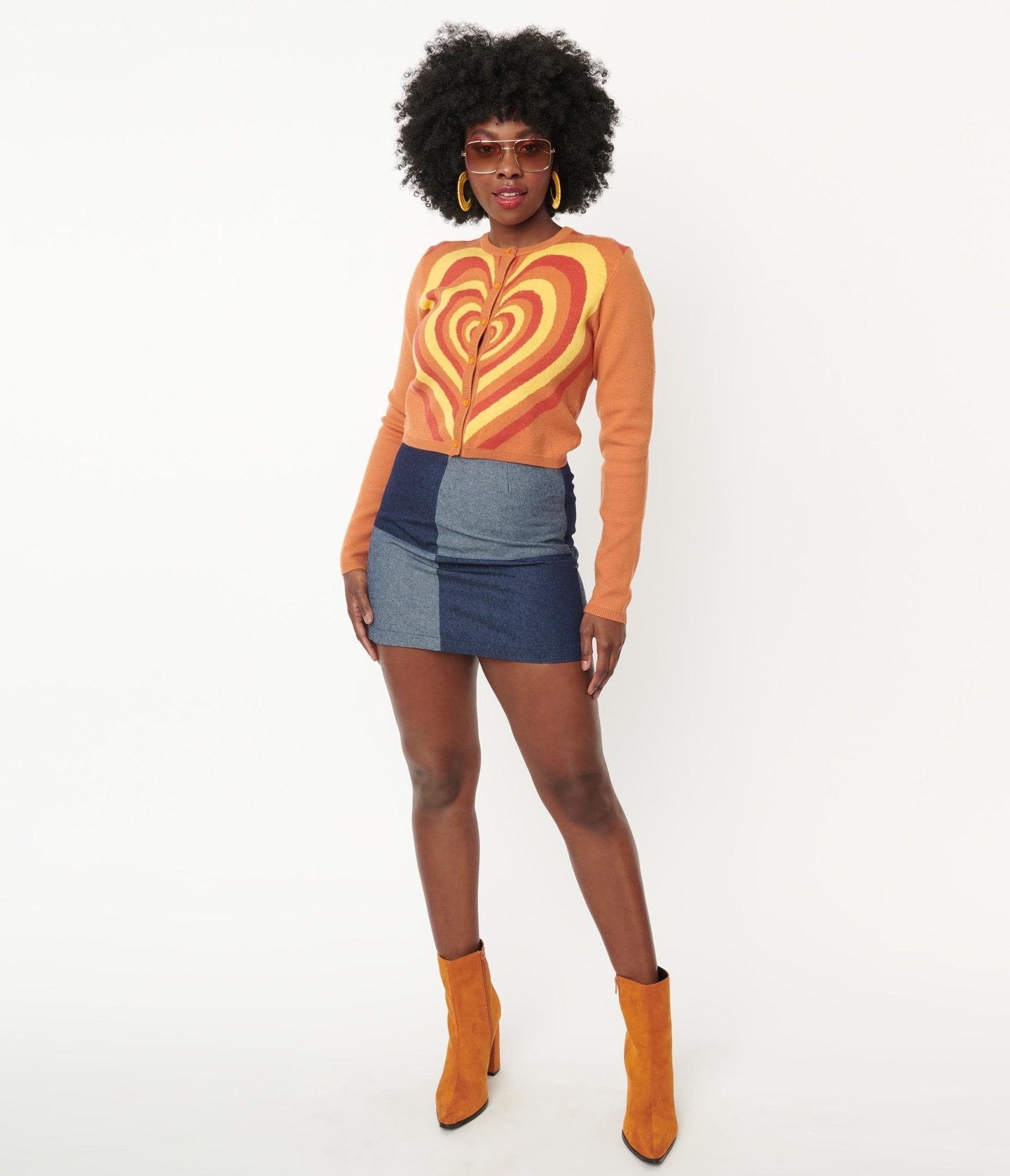 Coloured denim mini skirt top