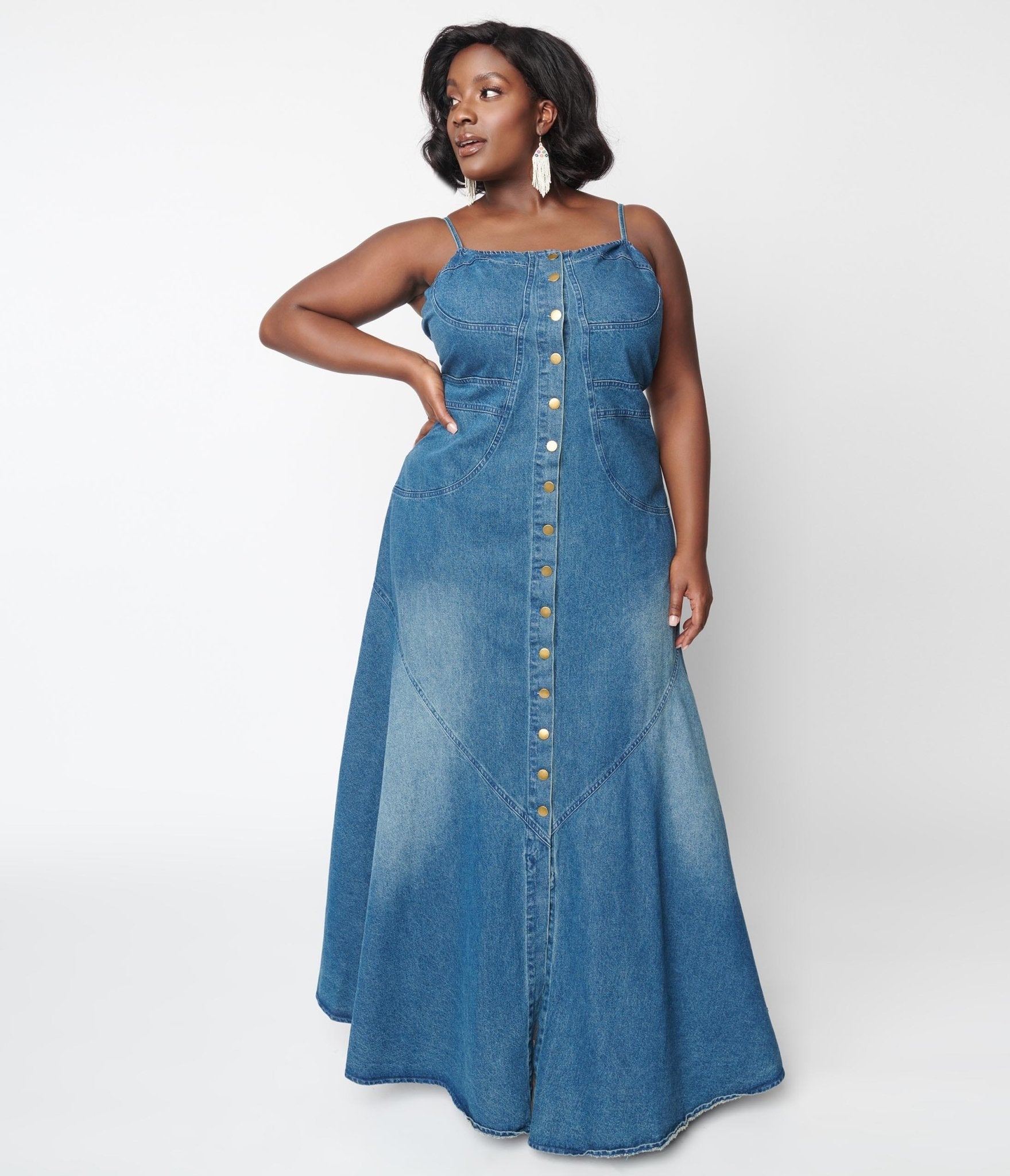 Blue Denim Button Down Maxi Dress - Unique Vintage - Womens, DRESSES, MAXI
