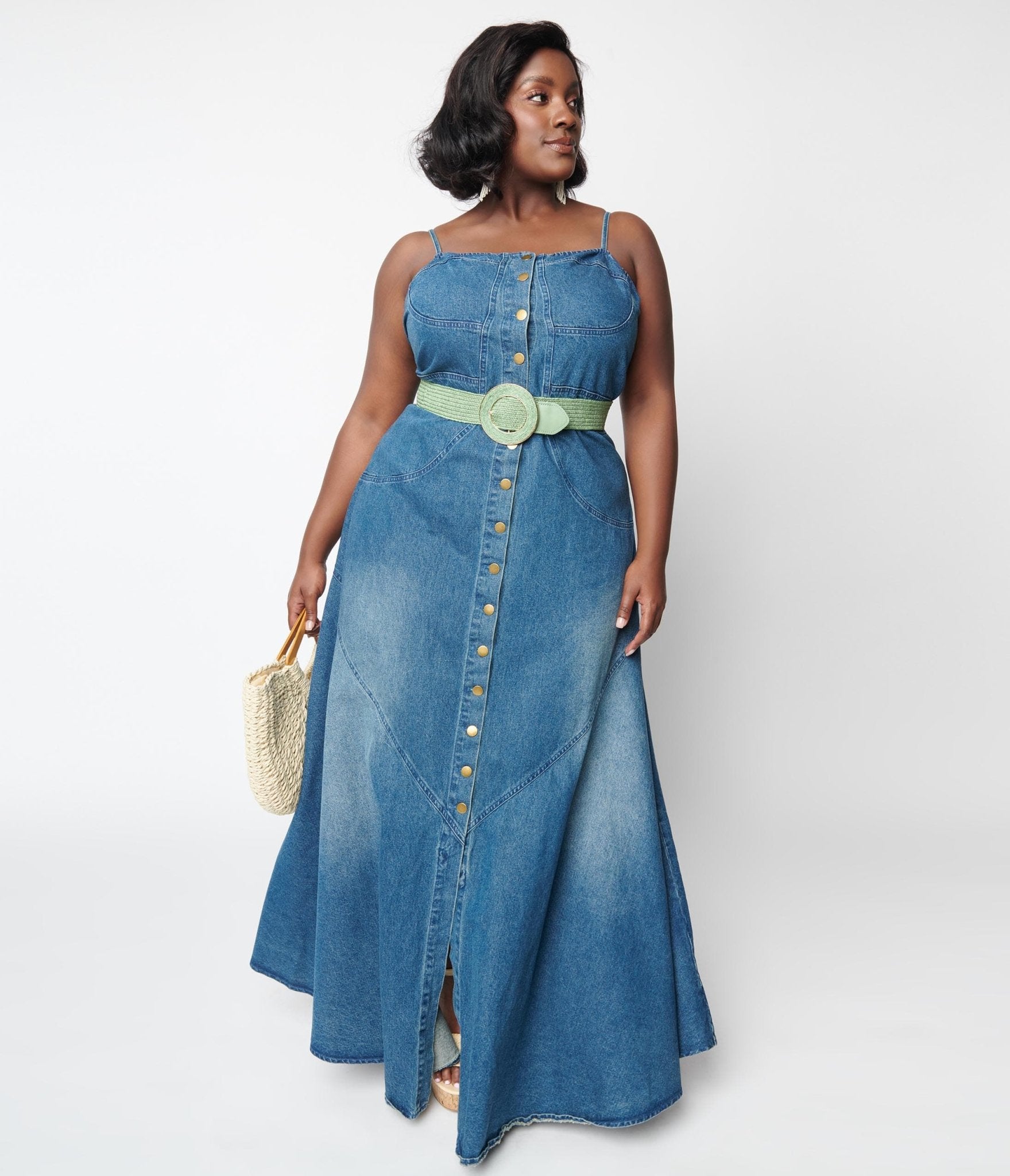 Blue Denim Button Down Maxi Dress - Unique Vintage - Womens, DRESSES, MAXI