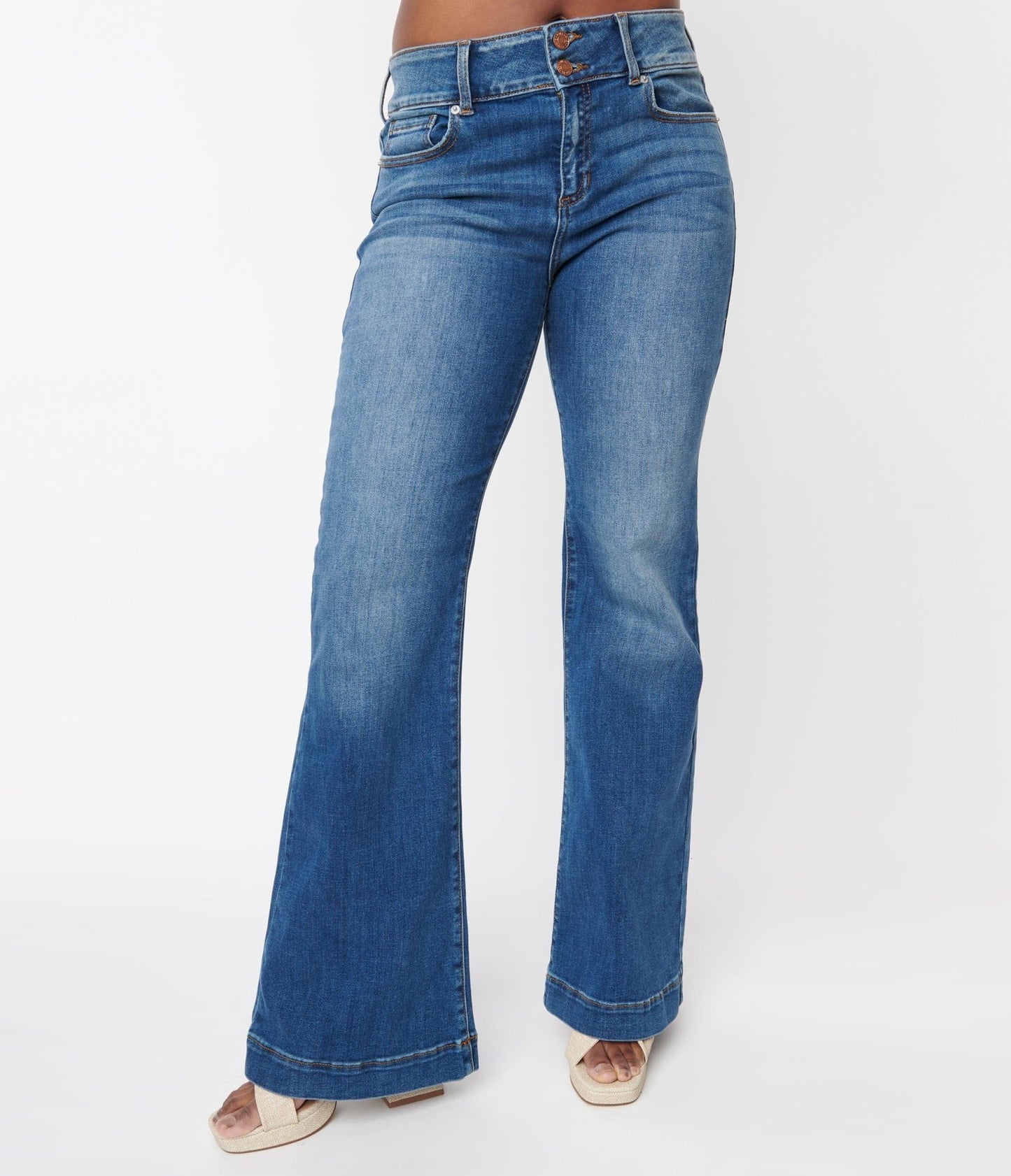 Blue Denim Mid Rise Flare Jeans - Unique Vintage - Womens, BOTTOMS, JEANS