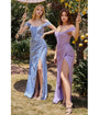 Cinderella Divine  Blue Divine Satin Corset Off-Shoulder Prom Dress