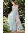 Cinderella Divine  Blue Floral Applique One Shoulder Leila Evening Gown