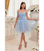 Cinderella Divine  Blue Floral Applique & Tiered Tulle Cocktail Dress