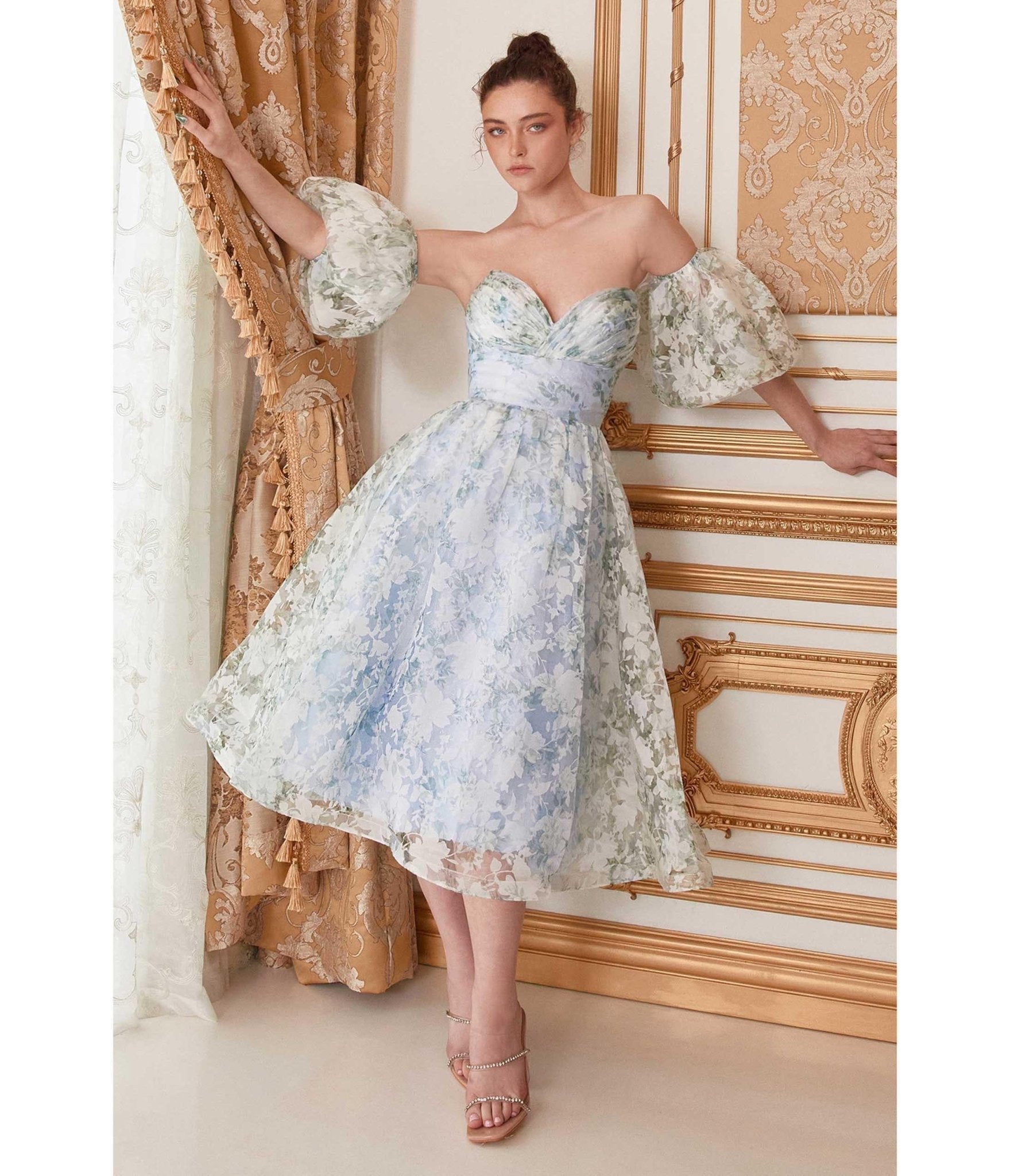Baby Blue Tea Length Evening Dress Beaded Corset Bustier Top Prom Dres –  Okdresses