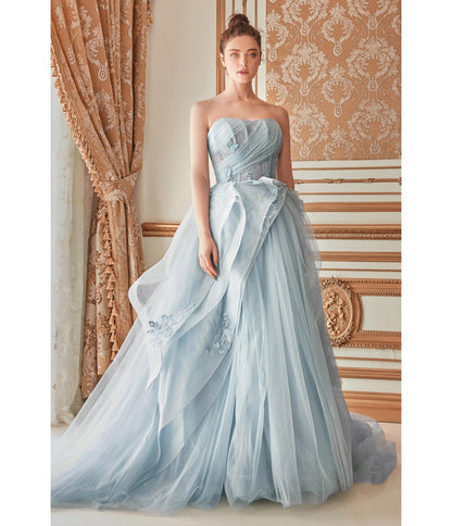 Blue Monarch Butterfly Embellished Tulle Evening Gown - Unique Vintage - Womens, DRESSES, PROM AND SPECIAL OCCASION