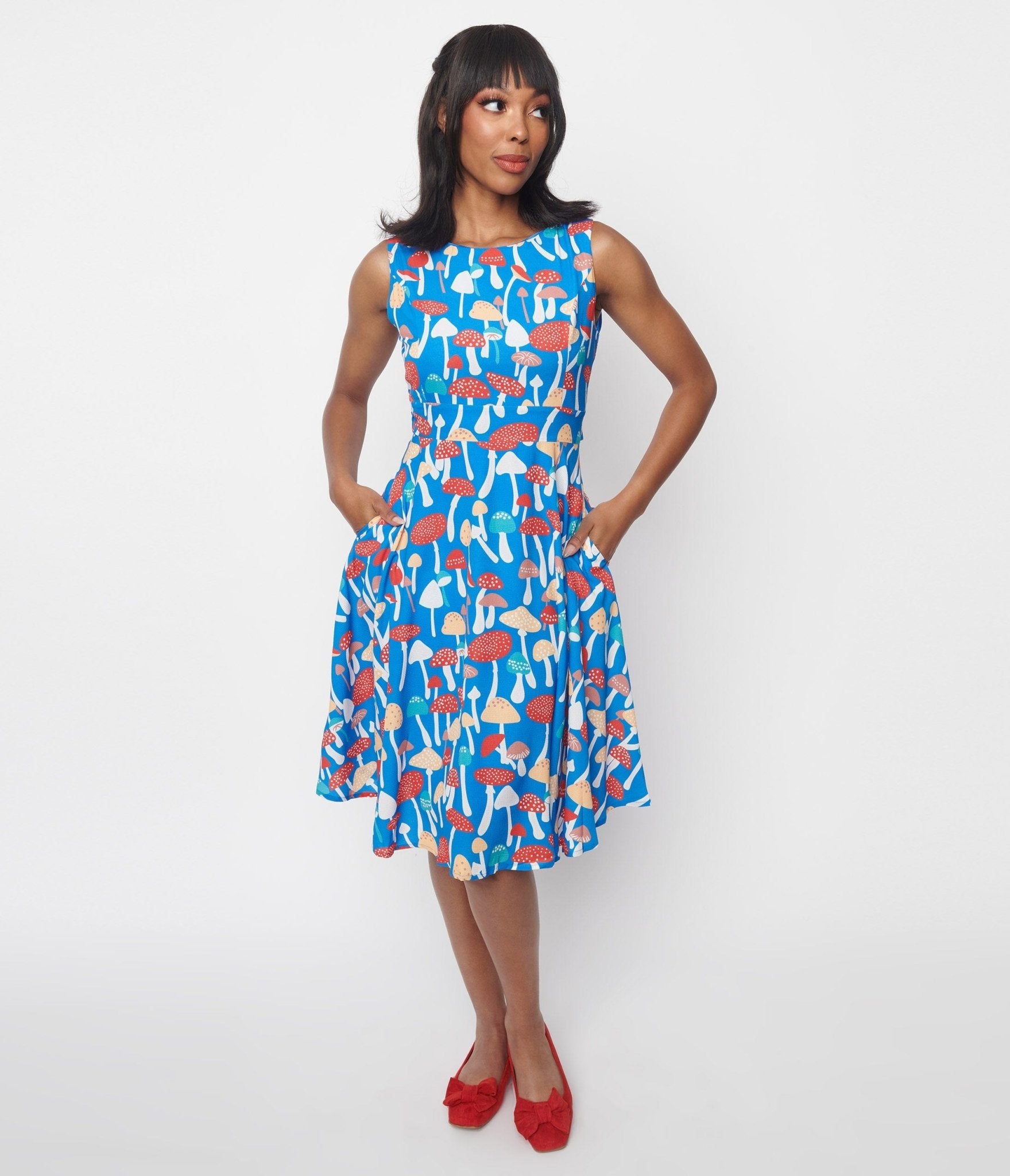Blue Mushroom Fit & Flare Dress - Unique Vintage - Womens, DRESSES, FIT AND FLARE