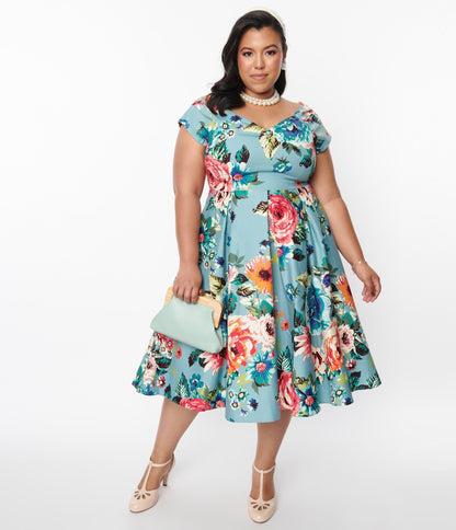 Blue Step Back In Time Swing Dress - Unique Vintage - Womens, DRESSES, SWING