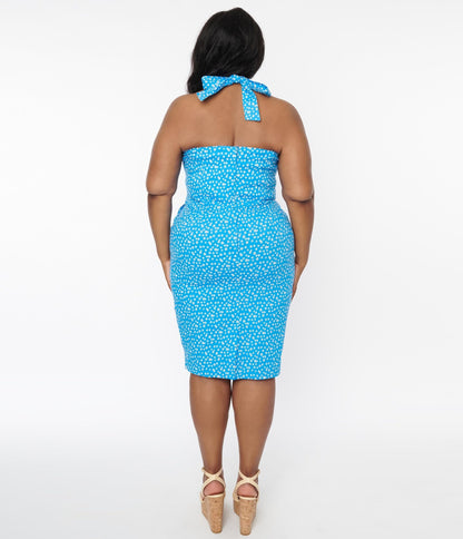 Blue & White Floral Wiggle Dress - Unique Vintage - Womens, DRESSES, WIGGLE