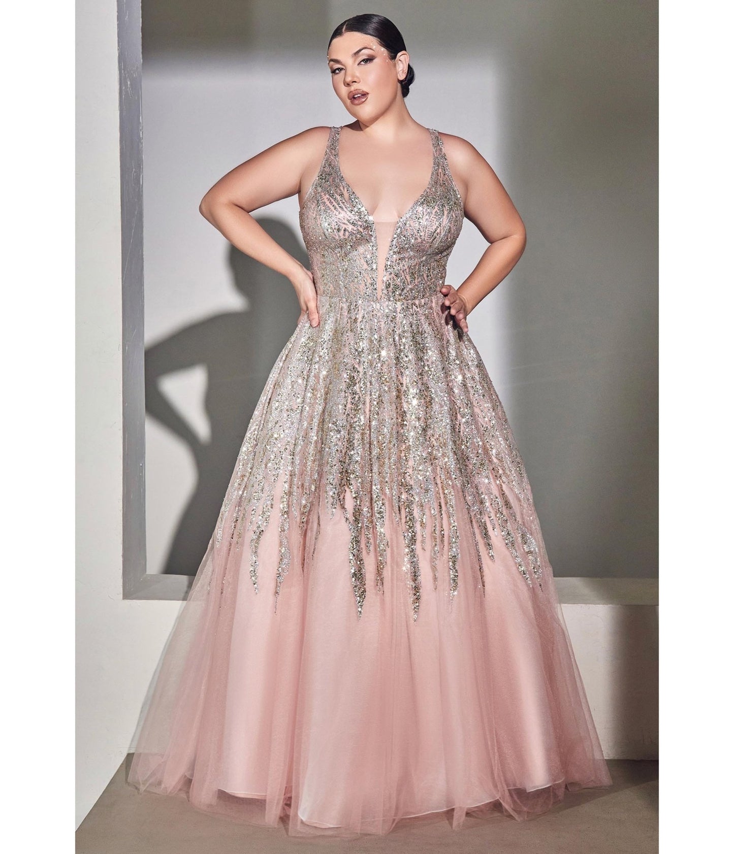 Blush Beaded Shimmer Prom Ball Gown - Unique Vintage - Womens, DRESSES, PROM AND SPECIAL OCCASION