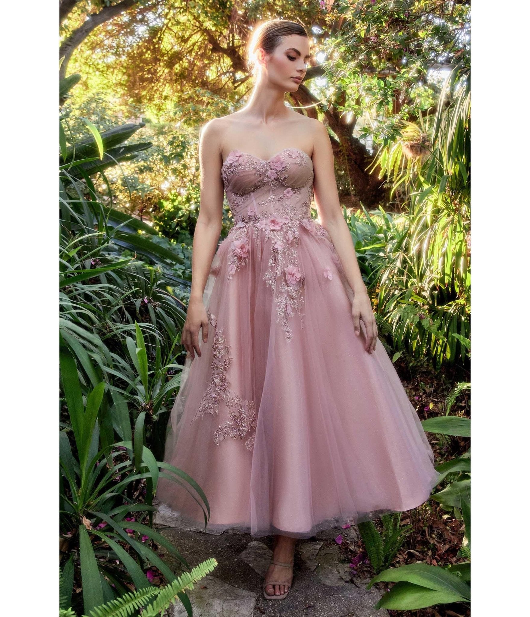 Blush Butterfly Garden Tea Length Bridesmaid Dress - Unique Vintage - Womens, DRESSES, PROM AND SPECIAL OCCASION