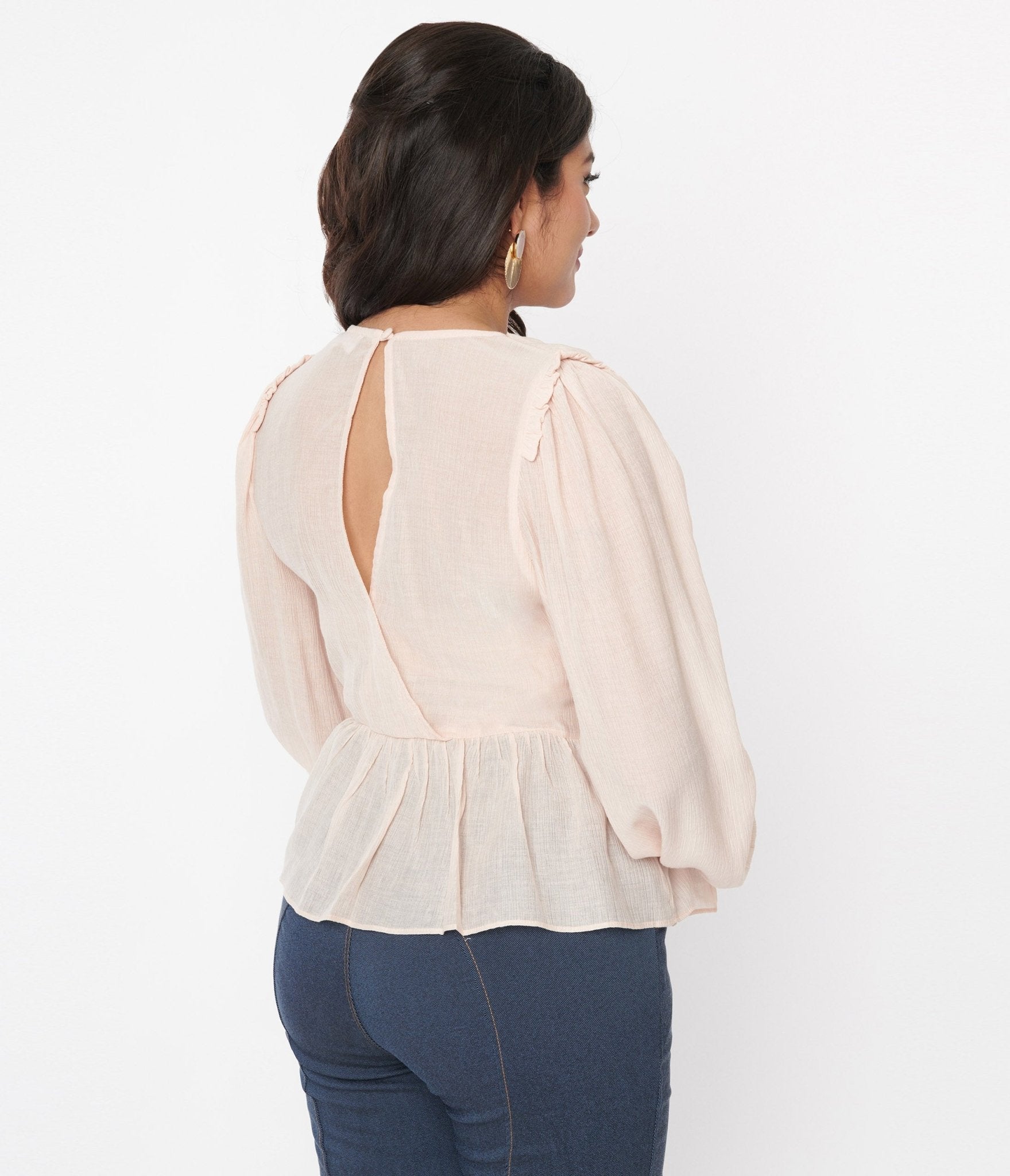 Blush Chiffon Long Sleeve Blouse - Unique Vintage - Womens, TOPS, WOVEN TOPS