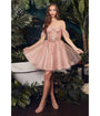 Ladivine by Cinderella Divine Blush Glitter Tulle Off Shoulder Corset Mini Dress