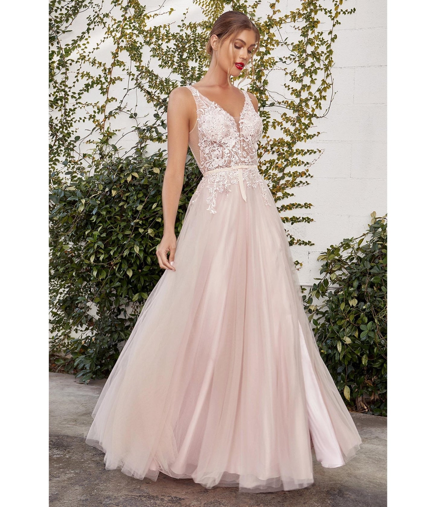 Blush Lace Tulle Bridesmaid Gown - Unique Vintage - Womens, DRESSES, PROM AND SPECIAL OCCASION