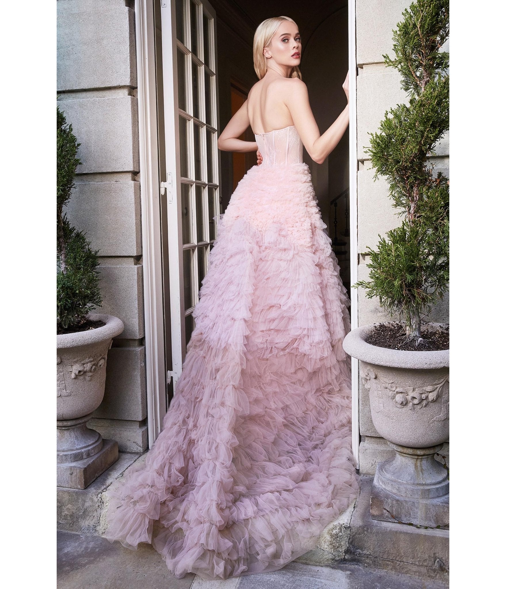 Blush Ombre Ruffled Eva Gown - Unique Vintage - Womens, DRESSES, PROM AND SPECIAL OCCASION