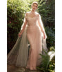Cinderella Divine  Blush Pearl Pleated Tulle Fairytale Gown with Cape