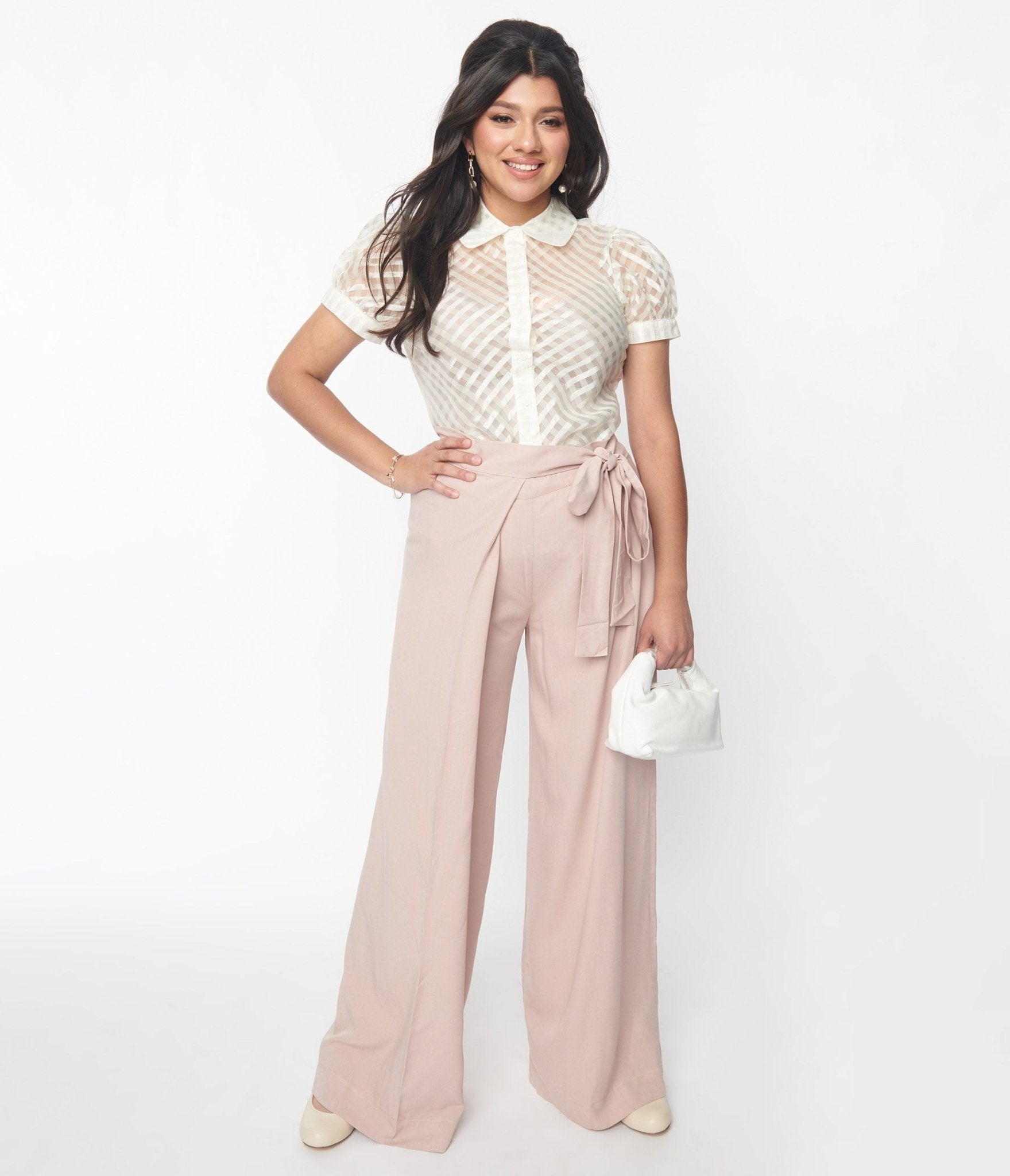 Blush Pink Harem Palazzo Pants - Unique Vintage - Womens, BOTTOMS, PANTS