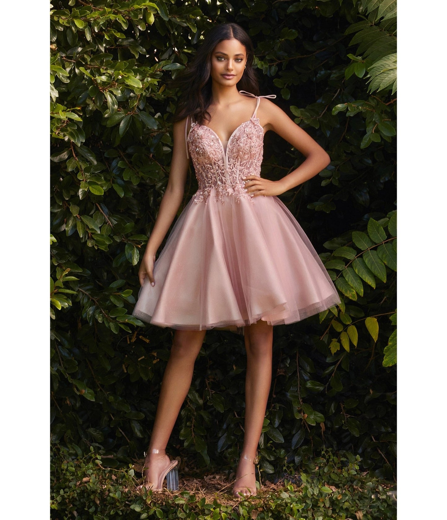 Blush Tulle & Corset Applique Mini Prom Dress - Unique Vintage - Womens, DRESSES, PROM AND SPECIAL OCCASION
