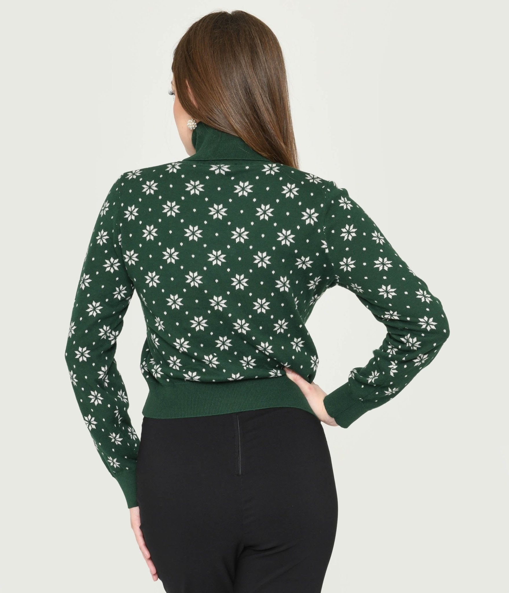 Bright & Beautiful Green & White Snowflake Sweater - Unique Vintage - Womens, TOPS, SWEATERS