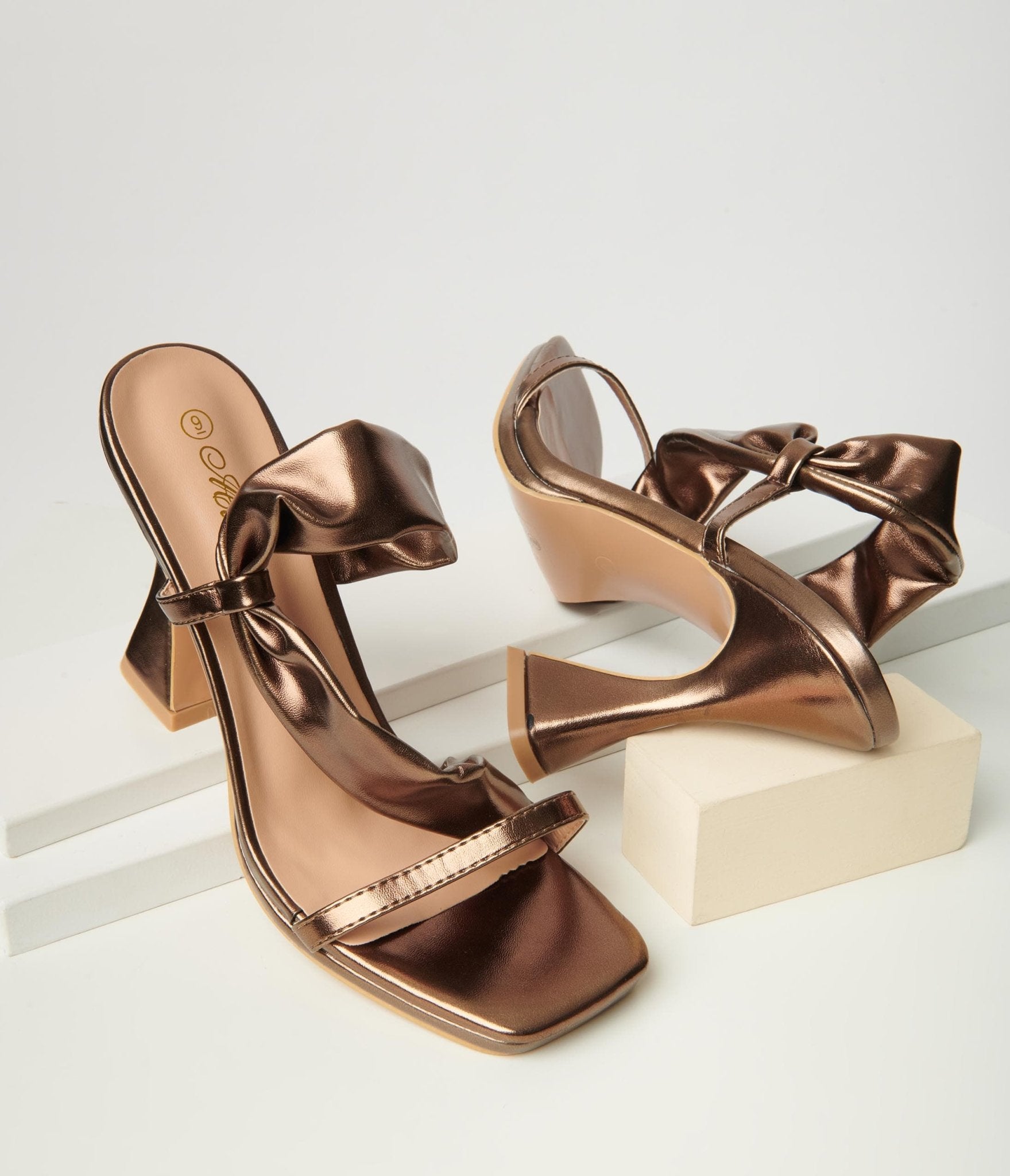 Bronze Matte Wrap Spool Heels - Unique Vintage - Womens, SHOES, HEELS
