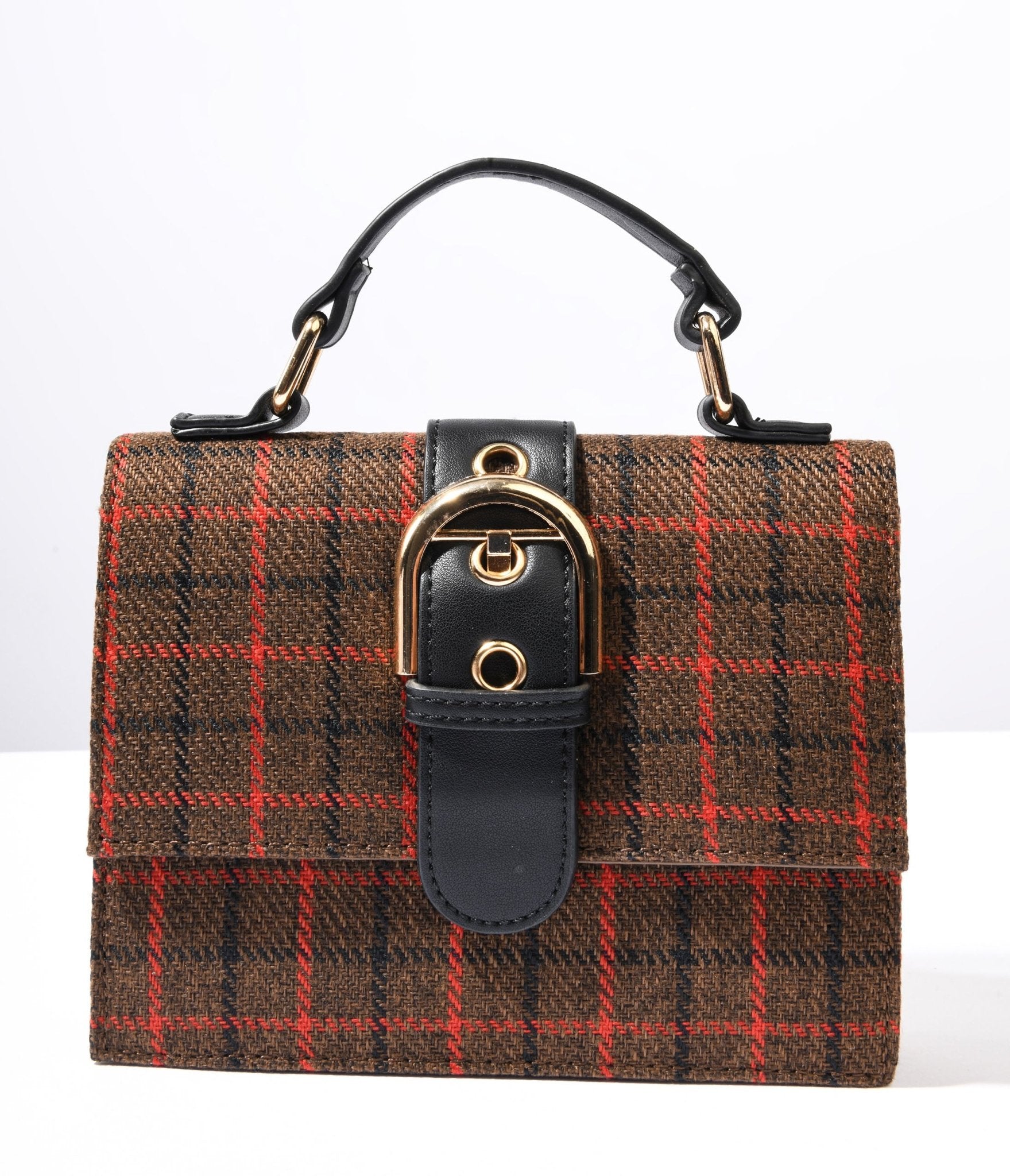 Brown Plaid Crossbody Handbag - Unique Vintage - Womens, ACCESSORIES, HANDBAGS