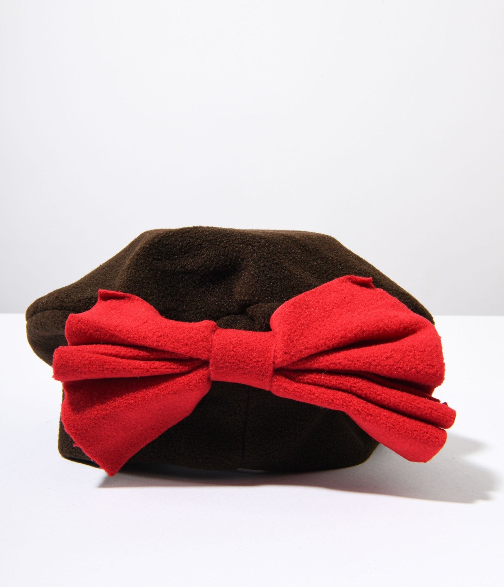 Brown & Red Bow Beret - Unique Vintage - Womens, ACCESSORIES, HATS