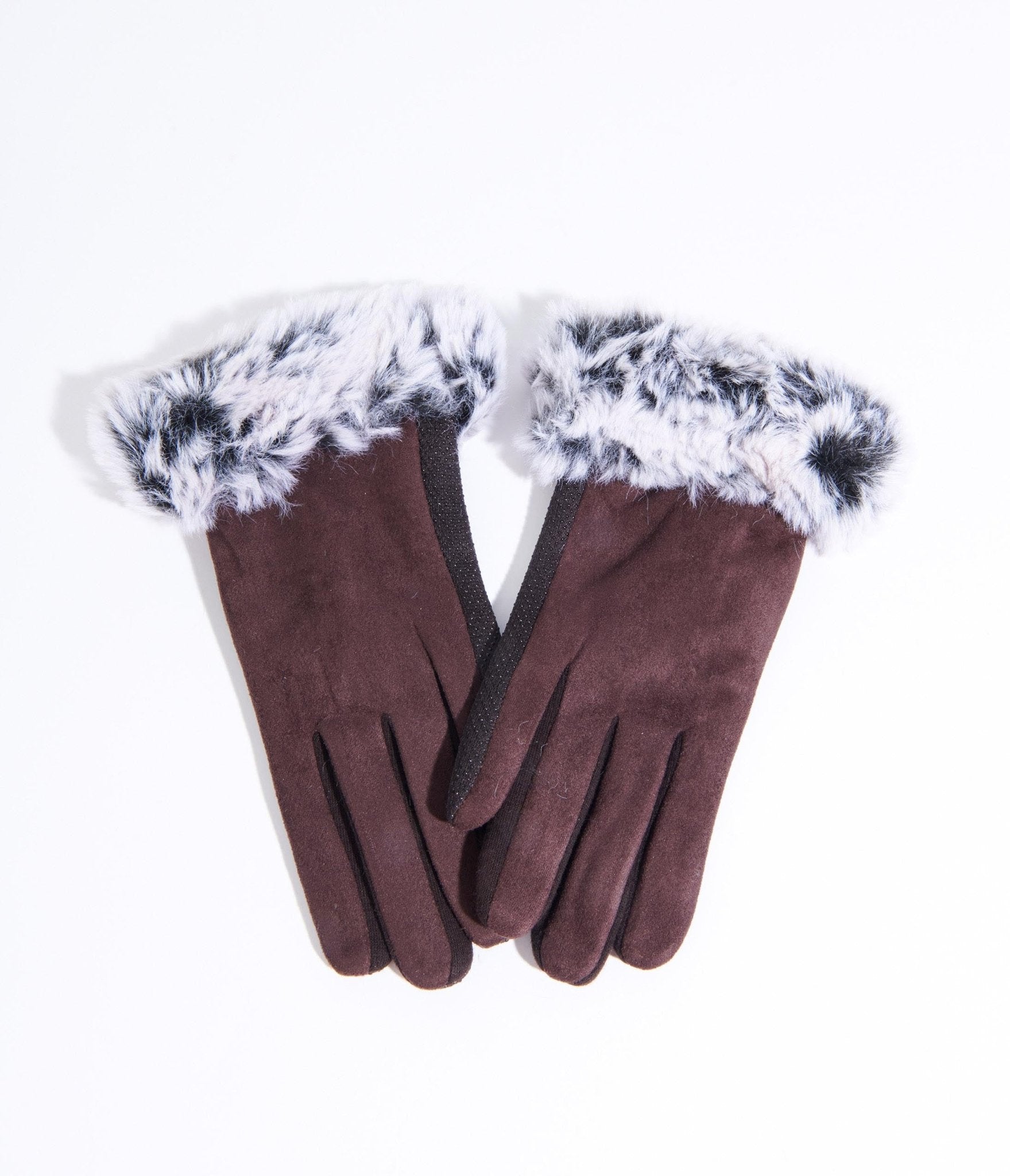 Brown Suede & Grey Faux Fur Gloves – Unique Vintage