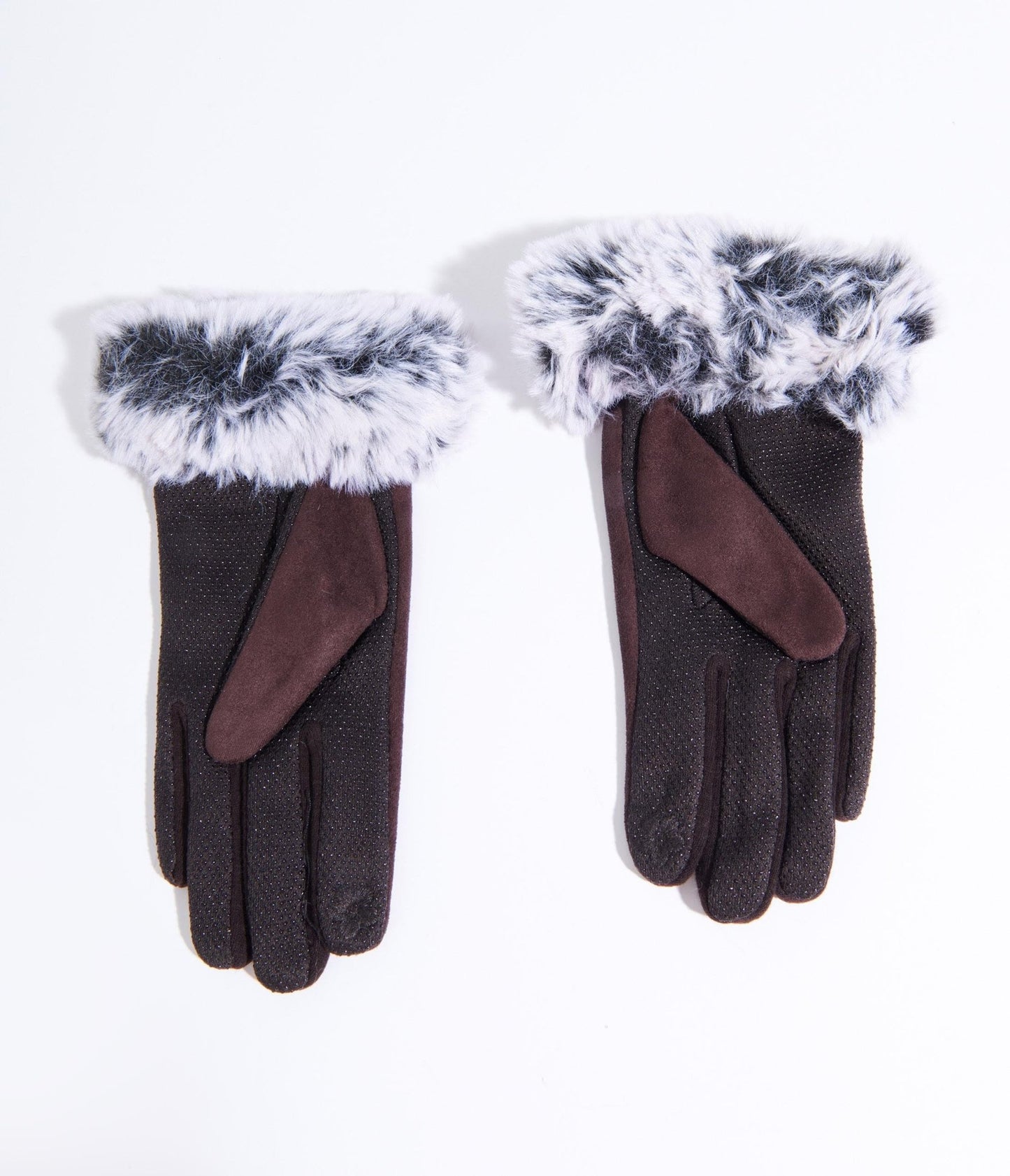 Brown Suede & Grey Faux Fur Gloves - Unique Vintage - Womens, ACCESSORIES, GLOVES/SCARVES