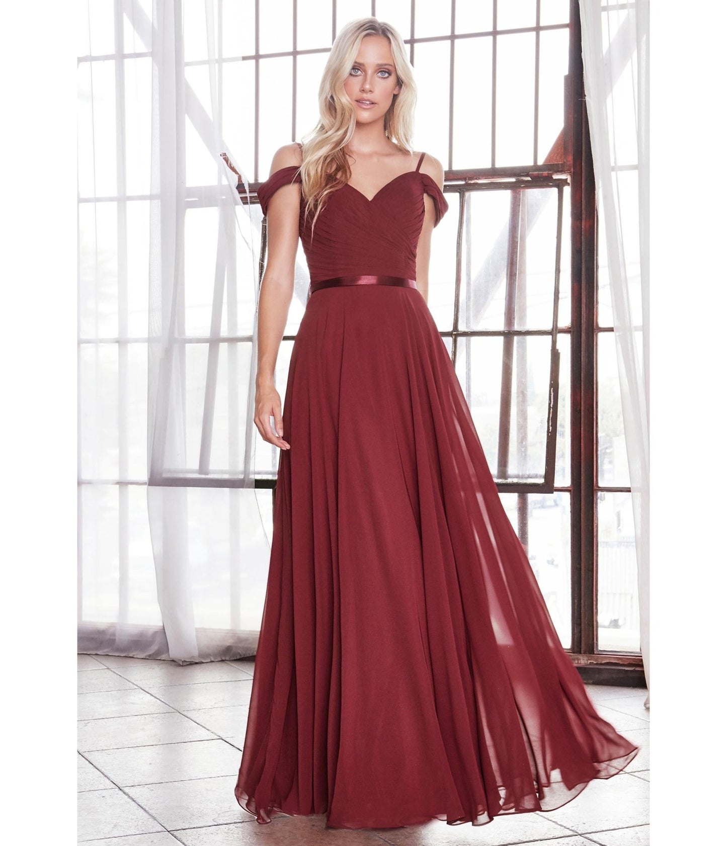 Burgundy Chiffon Prom Gown - Unique Vintage - Womens, DRESSES, PROM AND SPECIAL OCCASION