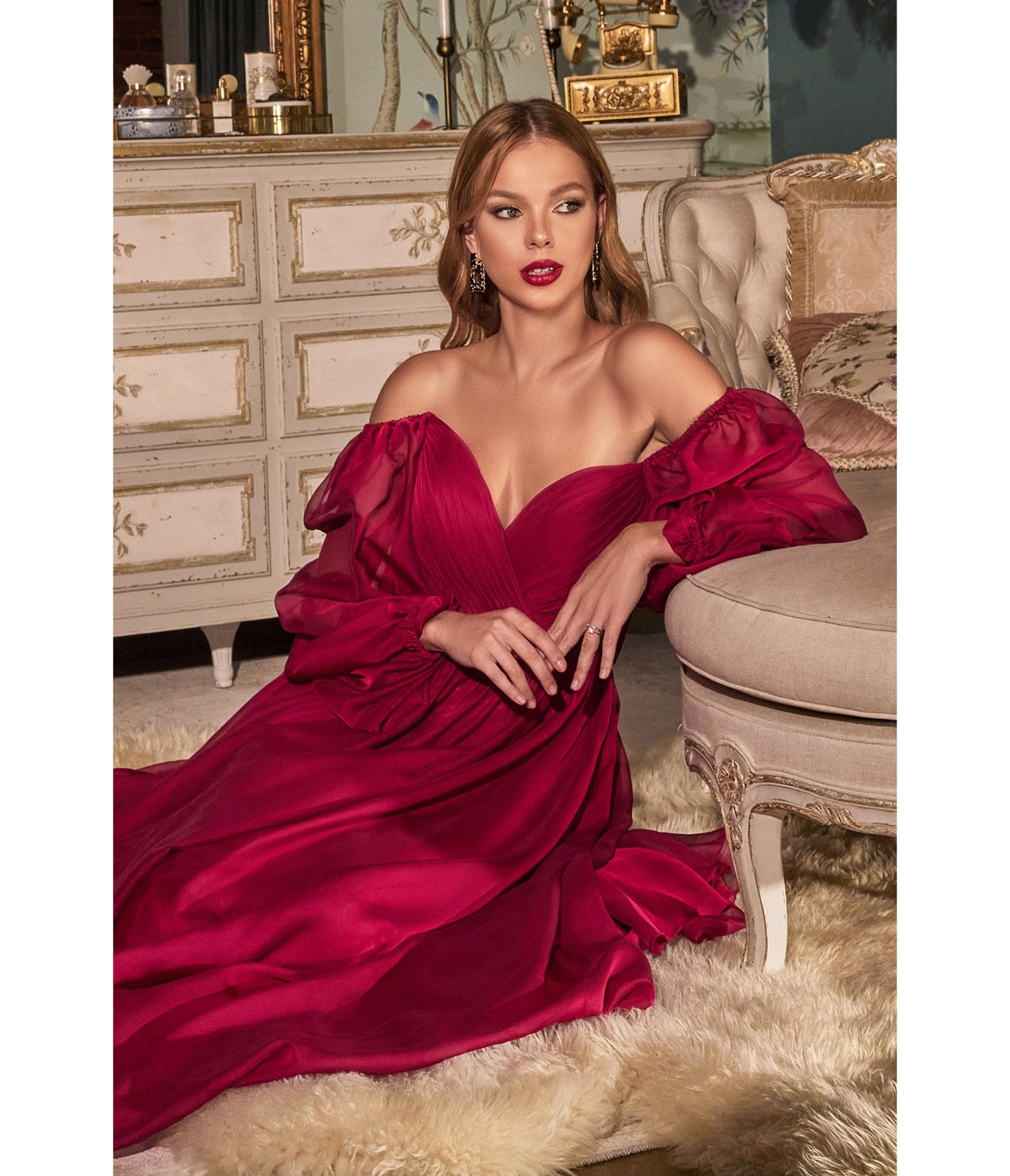 Burgundy Chiffon Sweetheart Bridesmaid Goddess Gown - Unique Vintage - Womens, DRESSES, PROM AND SPECIAL OCCASION
