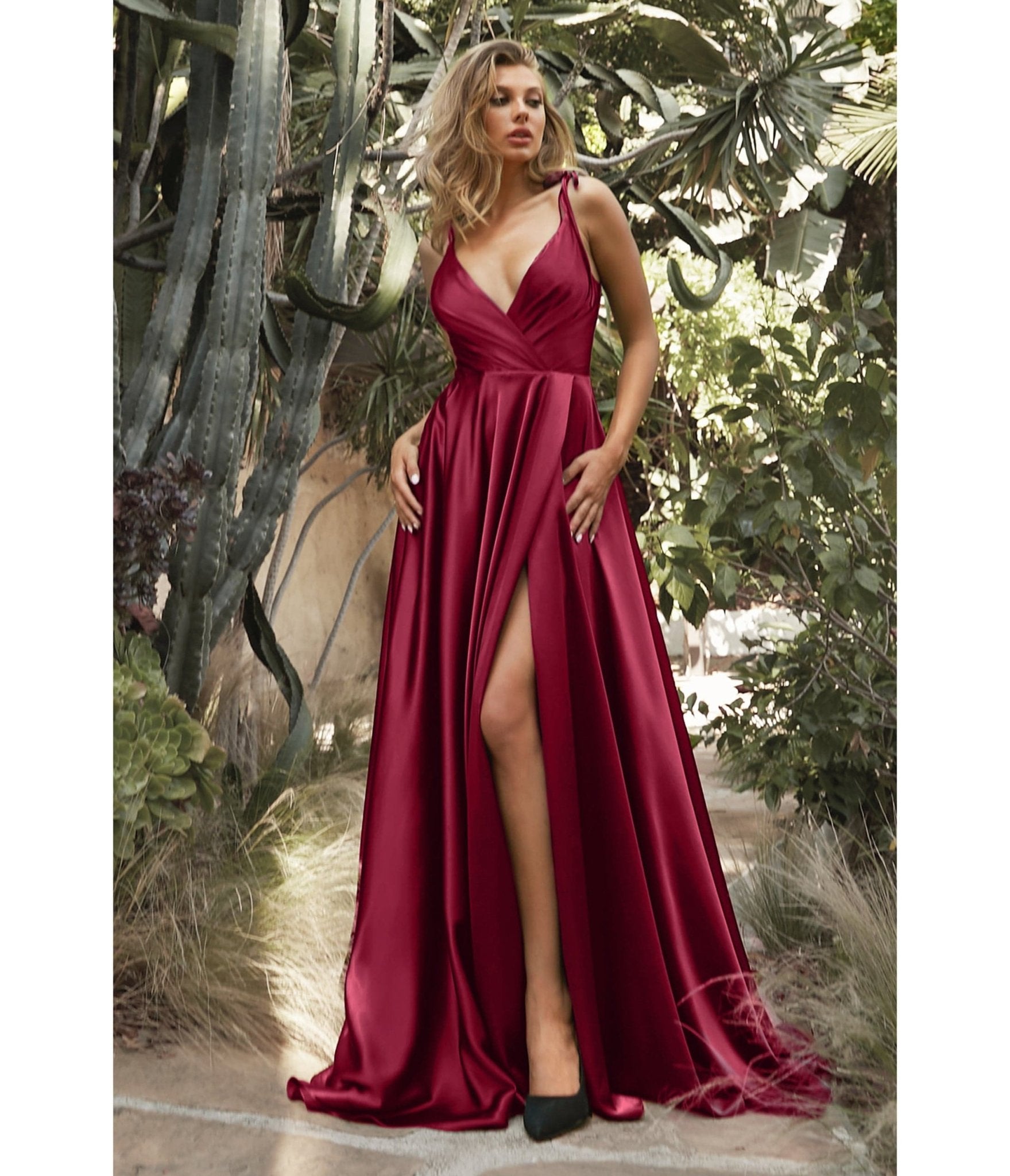 Burgundy Flowy Satin A-Line Bridesmaid Gown - Unique Vintage - Womens, DRESSES, PROM AND SPECIAL OCCASION