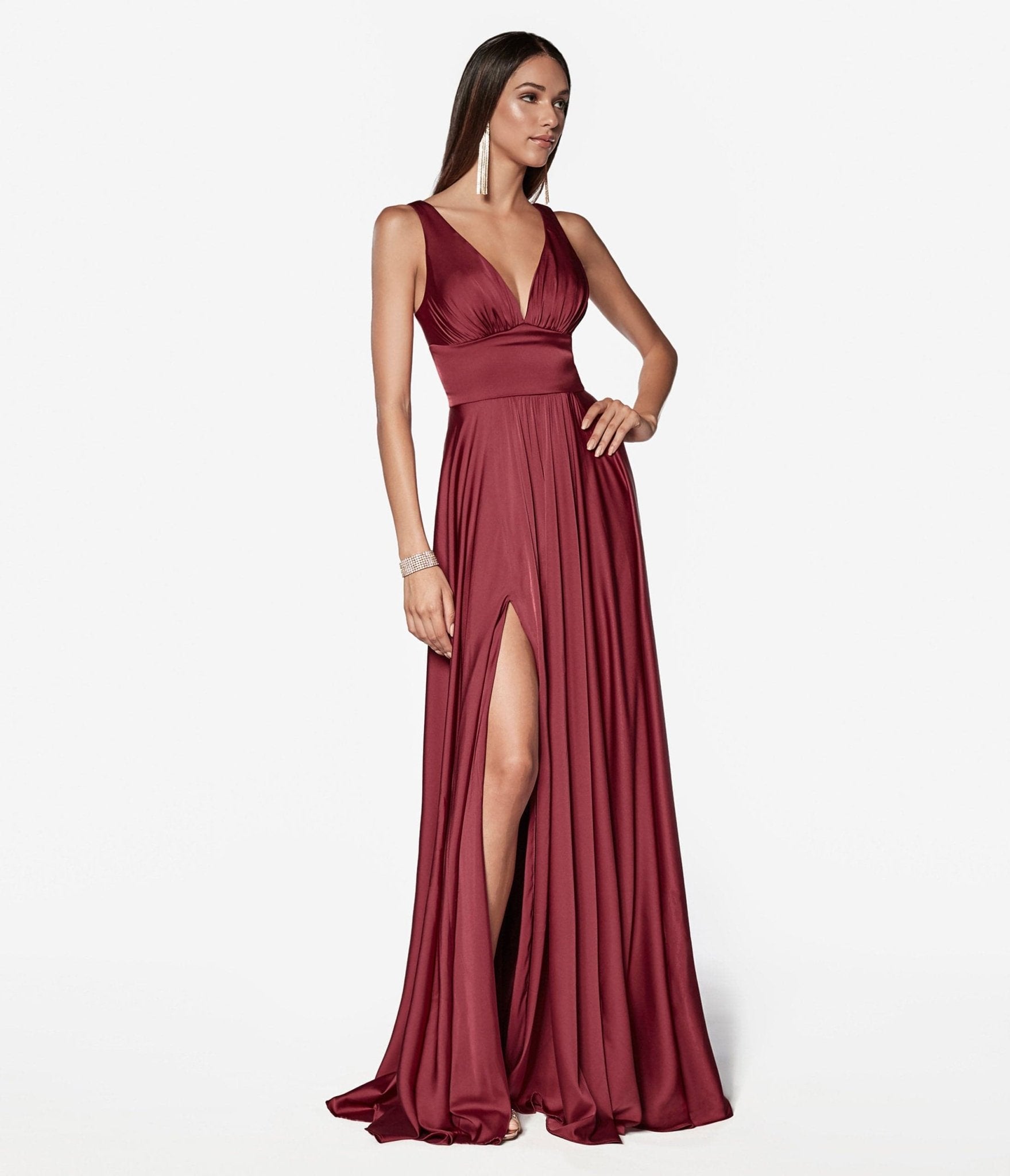 Burgundy Glamour Satin A-Line Bridesmaid Dress - Unique Vintage - Womens, DRESSES, PROM AND SPECIAL OCCASION