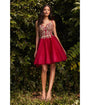 Cinderella Divine  Burgundy & Gold Tulle & Corset Applique Mini Prom Dress