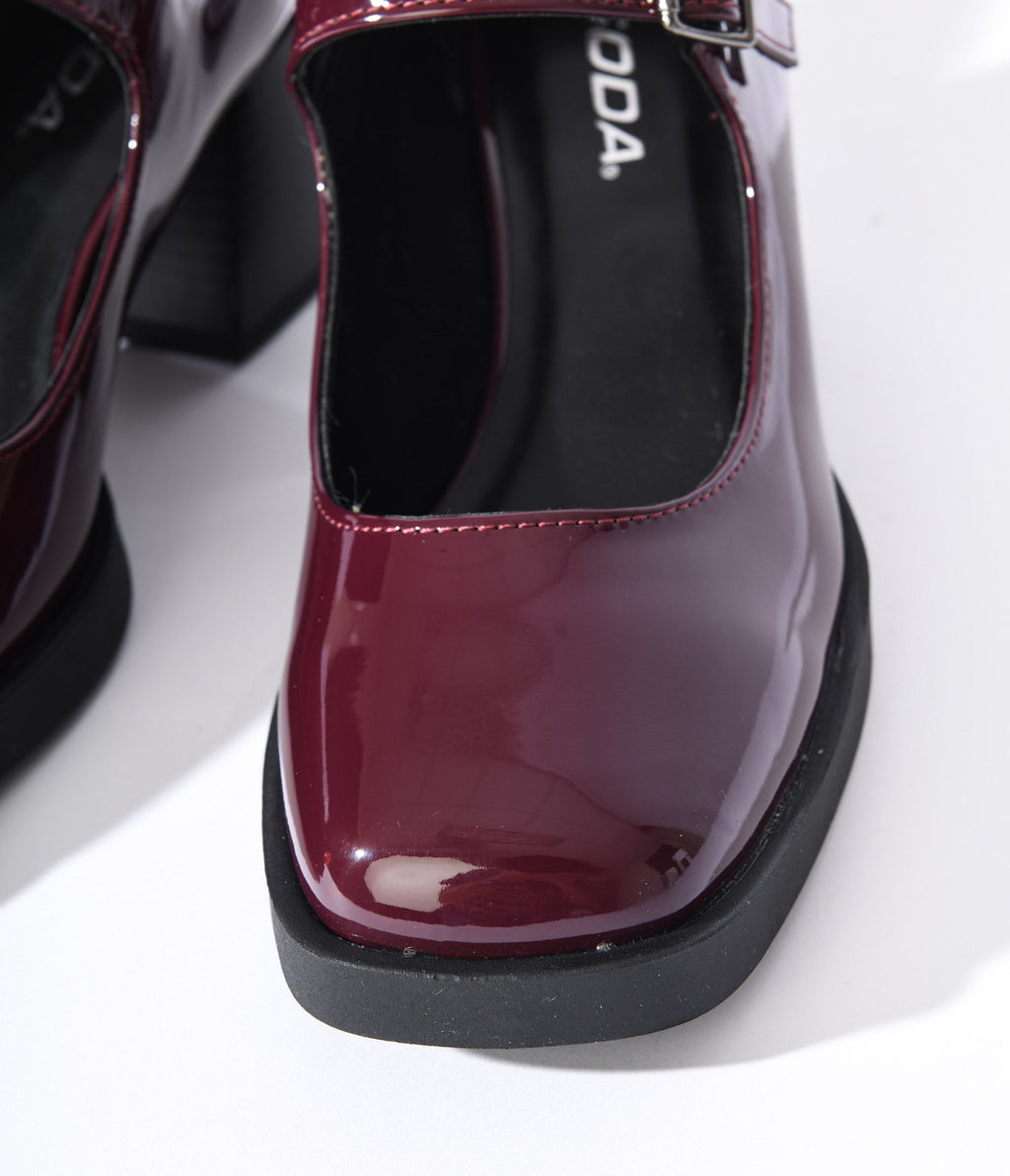 Burgundy Patent Leatherette Mary Jane Heels - Unique Vintage - Womens, SHOES, HEELS