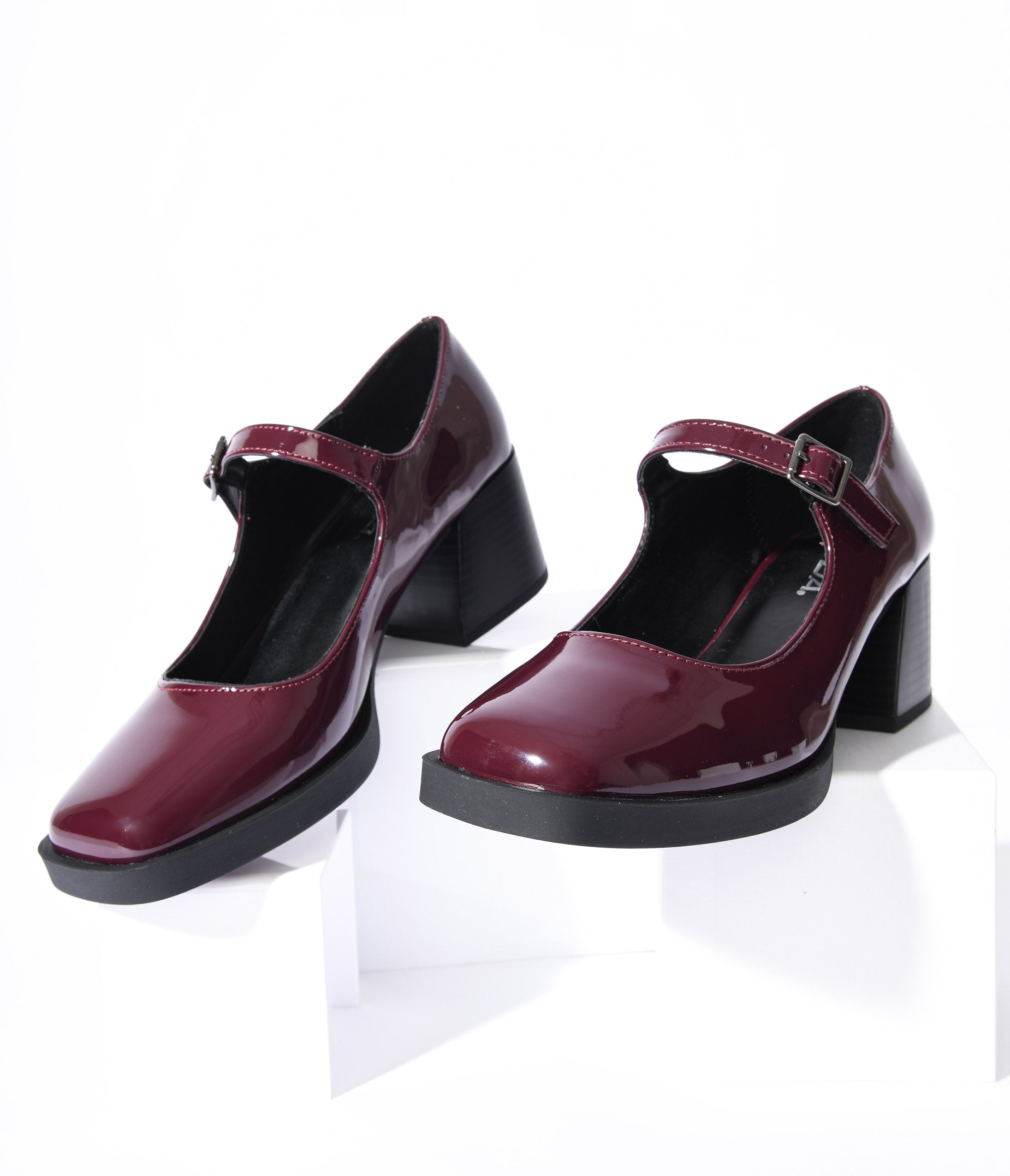 Burgundy Satin Block Heel with Satin Back Bow - Women Shoes, Wedding Shoes