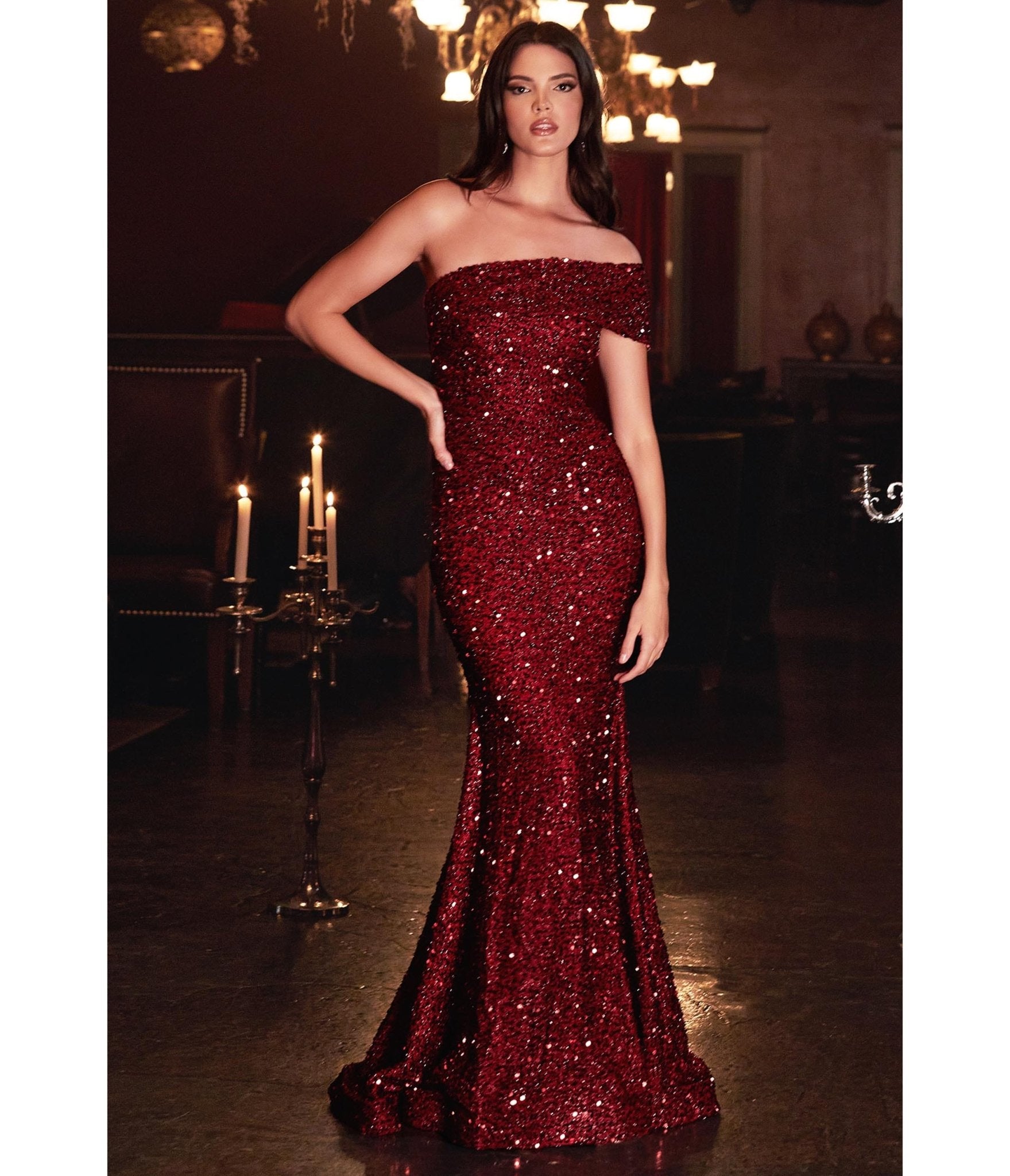 Burgundy Sequin One Shoulder Mermaid Prom Gown - Unique Vintage - Womens, DRESSES, PROM AND SPECIAL OCCASION
