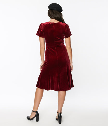 Burgundy Velvet Midi Shift Dress - Unique Vintage - Womens, DRESSES, SHIFTS