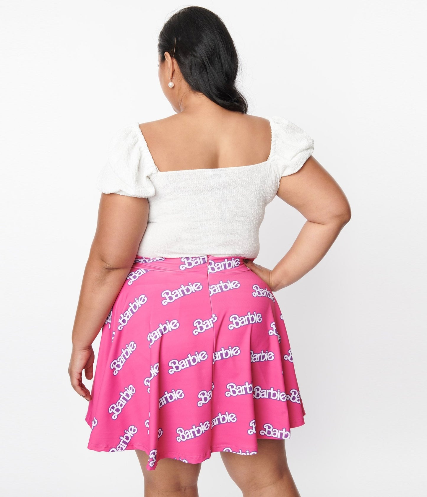 Cakeworthy Pink Barbie Logo Print Fit & Flare Skirt - Unique Vintage - Womens, BOTTOMS, SKIRTS
