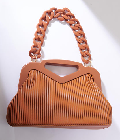 Caramel Leatherette Handbag - Unique Vintage - Womens, ACCESSORIES, HANDBAGS
